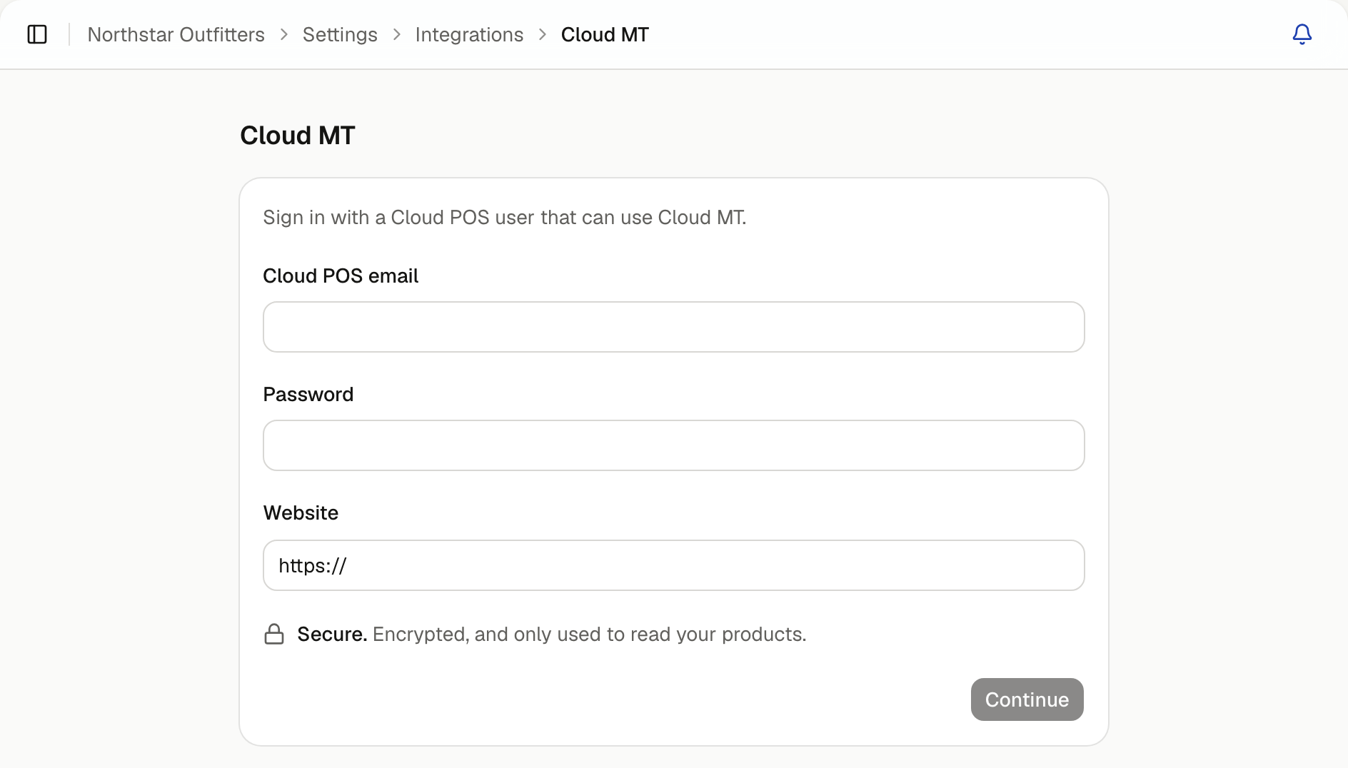 The Cloud MT connection form